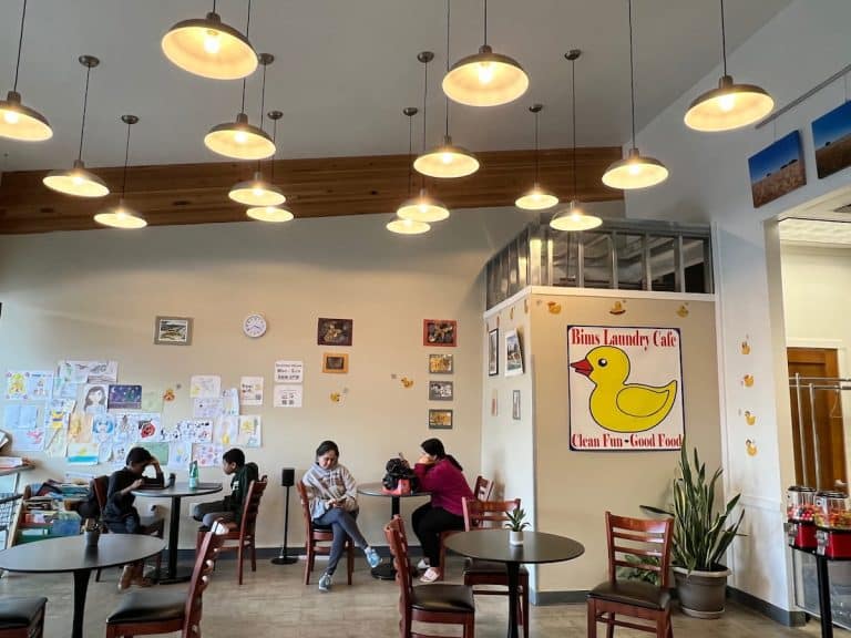 Cozy laundry lounge with coffee, cookies, and free Wi-Fi at Bims Laundry Cafe in Everett