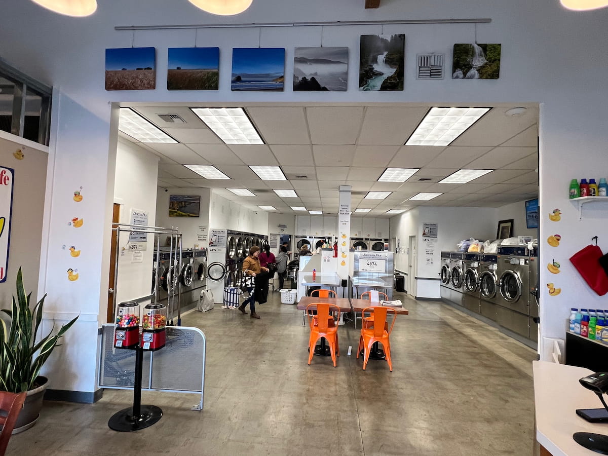Modern high-capacity washers at Bims Laundry Cafe in Everett for easy self-service laundry