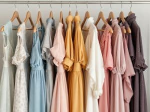 Color-coordinated dresses professionally dry cleaned and perfectly pressed at Bims Laundry Cafe