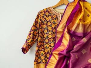 Traditional Indian kurta and silk sari freshly dry cleaned and pressed at Bims Laundry Cafe in Everett