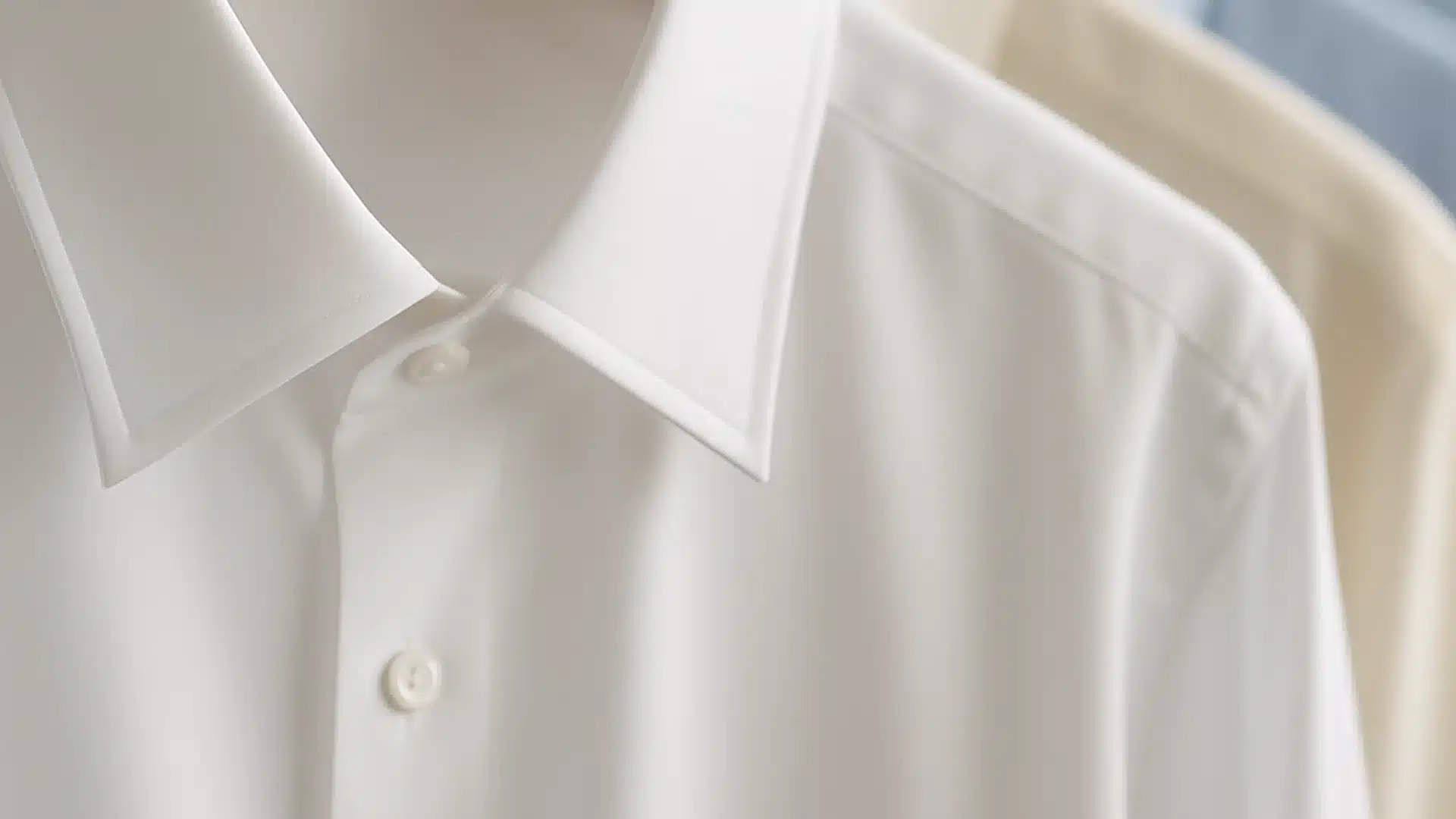 Freshly dry cleaned white shirt on a hanger at Bims Laundry Café in Everett