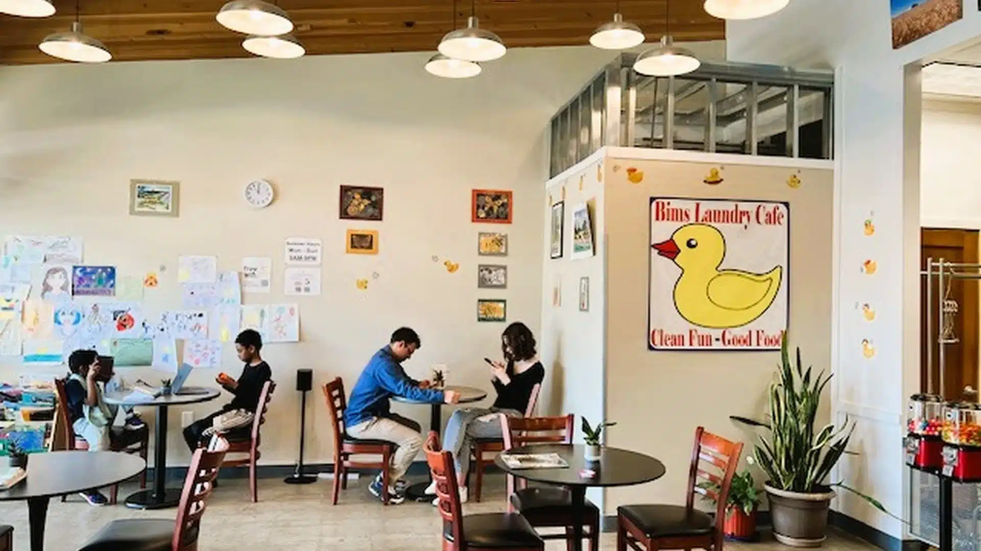 Bright, spotless interior of Bims Laundry Café